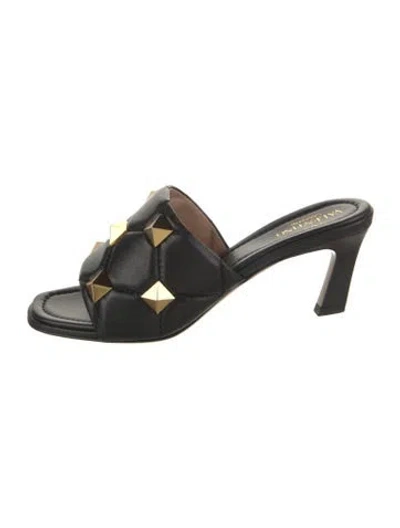 Pre-owned Valentino Garavani Rockstud Accents Leather Slides W/ Tags In Black