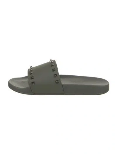 Pre-owned Valentino Garavani Rockstud Accents Leather Slides W/ Tags In Green