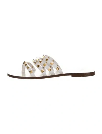 Pre-owned Valentino Garavani Rockstud Accents Leather Slides In White