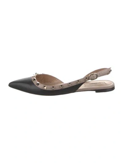 Pre-owned Valentino Garavani Rockstud Accents Leather Slingback Flats In Black