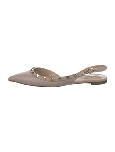 Pre-owned Valentino Garavani Rockstud Accents Leather Slingback Flats In Neutral