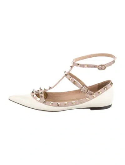 Pre-owned Valentino Garavani Rockstud Accents Leather Slingback Flats In Neutral