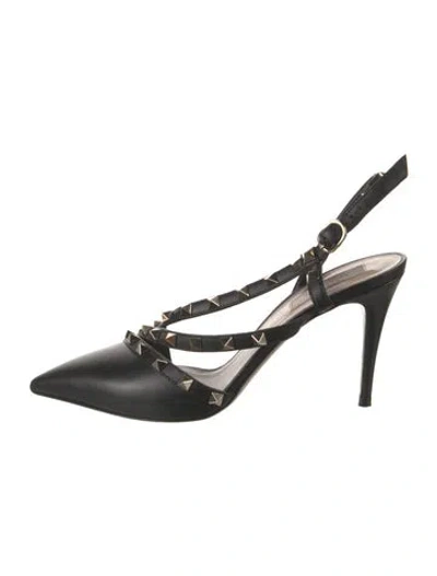 Pre-owned Valentino Garavani Rockstud Accents Leather Slingback Pumps In Black