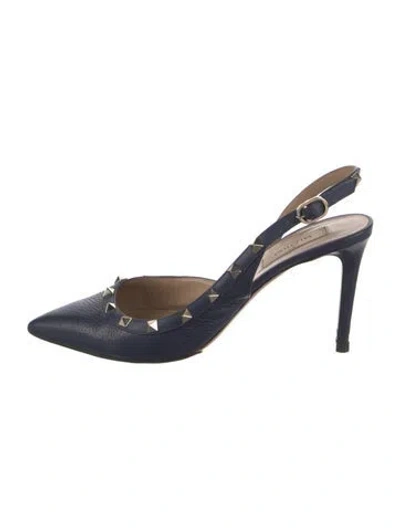 Pre-owned Valentino Garavani Rockstud Accents Leather Slingback Pumps In Blue