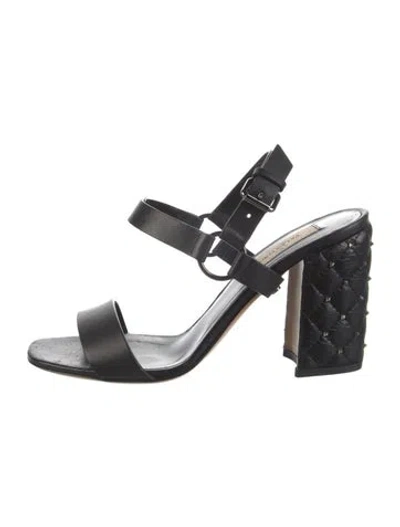 Pre-owned Valentino Garavani Rockstud Accents Leather Slingback Sandals In Black