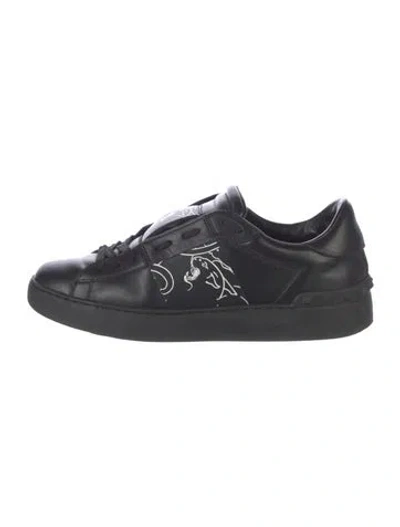Pre-owned Valentino Garavani Rockstud Accents Leather Sneakers In Black