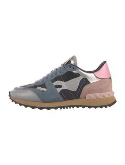 Pre-owned Valentino Garavani Rockstud Accents Leather Sneakers In Blue