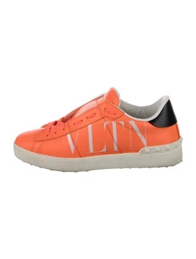 Pre-owned Valentino Garavani Rockstud Accents Leather Sneakers In Orange
