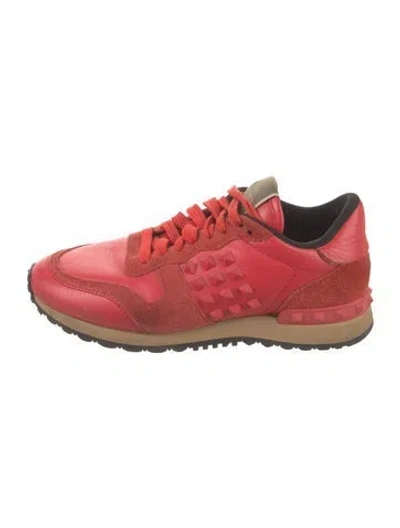 Pre-owned Valentino Garavani Rockstud Accents Leather Sneakers In Red