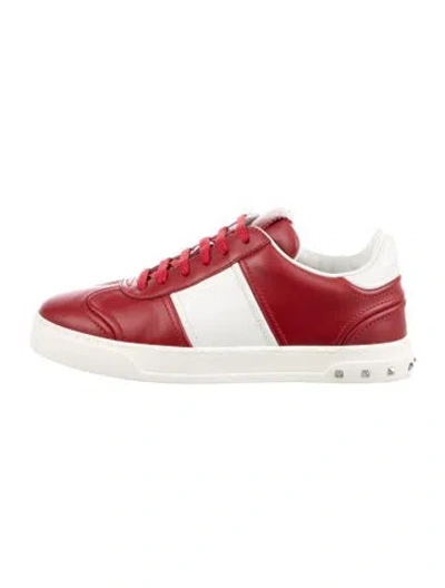Pre-owned Valentino Garavani Rockstud Accents Leather Sneakers In Red