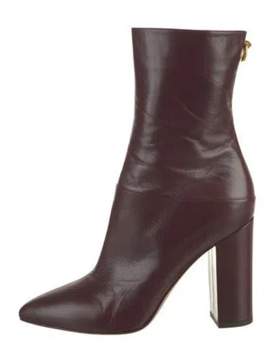 Pre-owned Valentino Garavani Rockstud Accents Leather Sock Boots In Burgundy