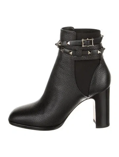 Pre-owned Valentino Garavani Rockstud Accents Leather Sock Boots W/ Tags In Black