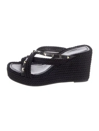 Pre-owned Valentino Garavani Rockstud Accents Leather Trim Embellishment Espadrilles In Black
