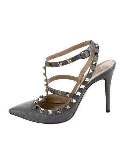 Pre-owned Valentino Garavani Rockstud Accents Leather T-strap Pumps