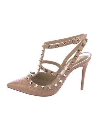 Pre-owned Valentino Garavani Rockstud Accents Leather T-strap Pumps