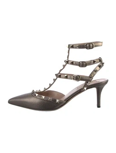 Pre-owned Valentino Garavani Rockstud Accents Leather T-strap Pumps