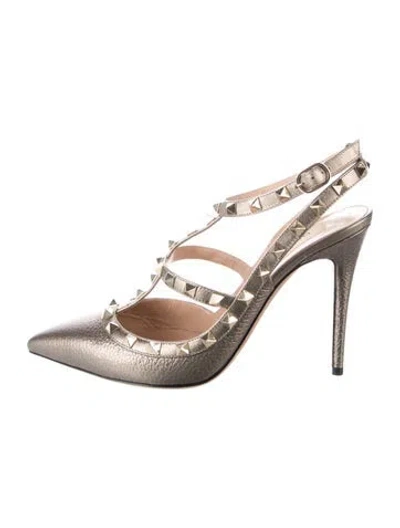 Pre-owned Valentino Garavani Rockstud Accents Leather T-strap Pumps