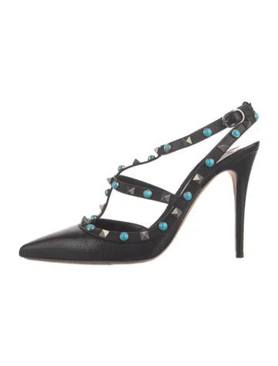 Pre-owned Valentino Garavani Rockstud Accents Leather T-strap Pumps In Black