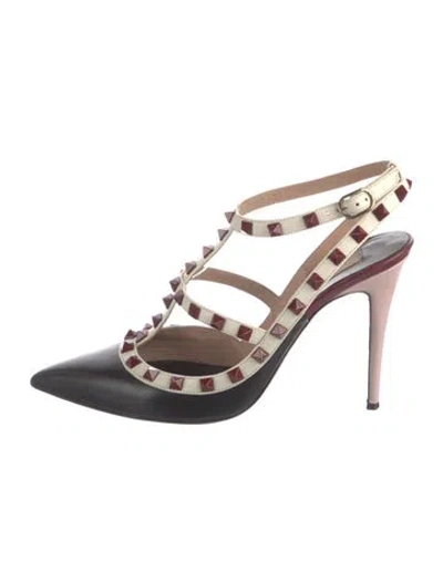 Pre-owned Valentino Garavani Rockstud Accents Leather T-strap Pumps In Black