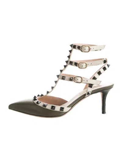 Pre-owned Valentino Garavani Rockstud Accents Leather T-strap Pumps In Black