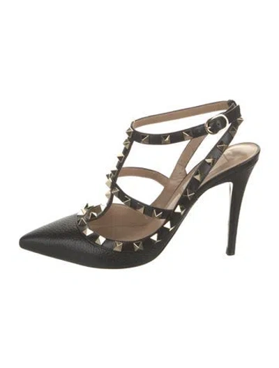 Pre-owned Valentino Garavani Rockstud Accents Leather T-strap Pumps In Black