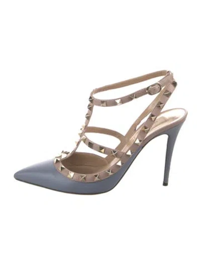 Pre-owned Valentino Garavani Rockstud Accents Leather T-strap Pumps In Black