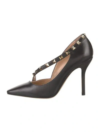 Pre-owned Valentino Garavani Rockstud Accents Leather T-strap Pumps In Black