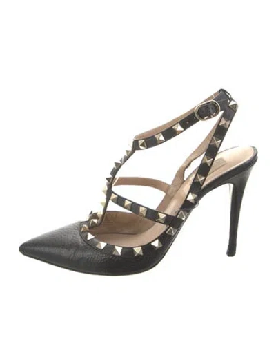 Pre-owned Valentino Garavani Rockstud Accents Leather T-strap Pumps In Black