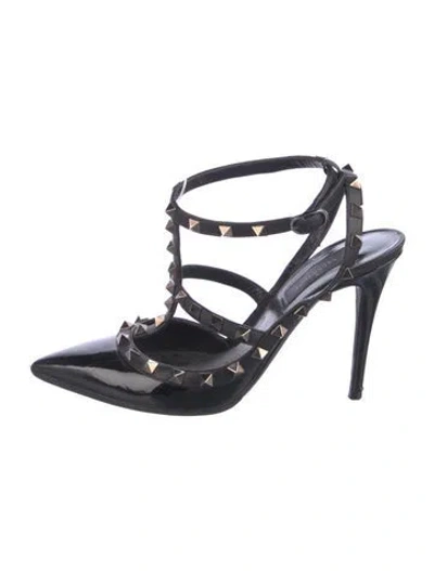 Pre-owned Valentino Garavani Rockstud Accents Leather T-strap Pumps In Black