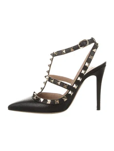 Pre-owned Valentino Garavani Rockstud Accents Leather T-strap Pumps In Black
