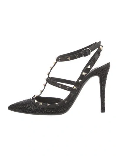 Pre-owned Valentino Garavani Rockstud Accents Leather T-strap Pumps In Black