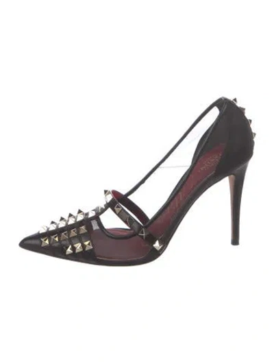 Pre-owned Valentino Garavani Rockstud Accents Leather T-strap Pumps In Black