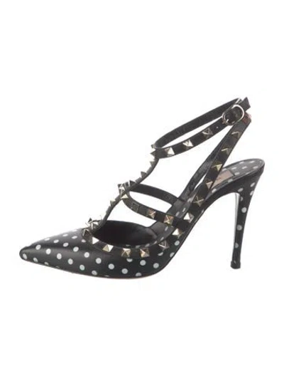 Pre-owned Valentino Garavani Rockstud Accents Leather T-strap Pumps In Black