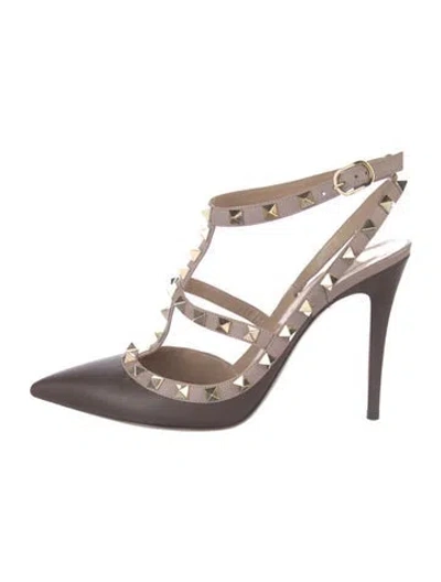 Pre-owned Valentino Garavani Rockstud Accents Leather T-strap Pumps In Blue