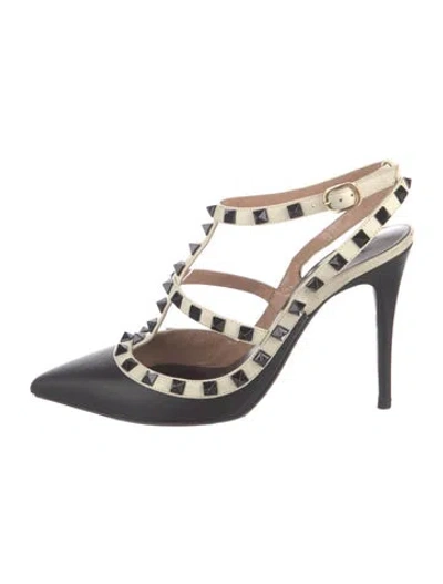 Pre-owned Valentino Garavani Rockstud Accents Leather T-strap Pumps In Multi