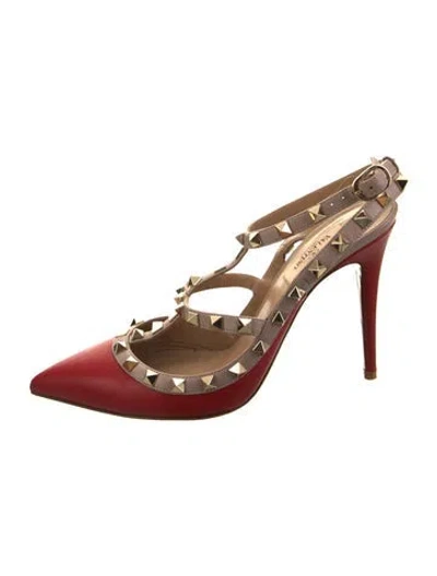 Pre-owned Valentino Garavani Rockstud Accents Leather T-strap Pumps In Neutral