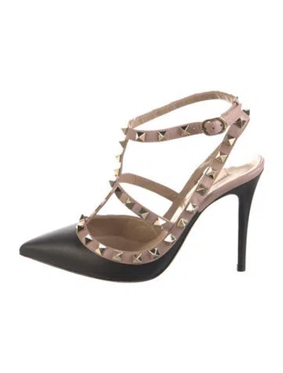 Pre-owned Valentino Garavani Rockstud Accents Leather T-strap Pumps In Neutral