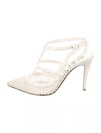 Pre-owned Valentino Garavani Rockstud Accents Leather T-strap Pumps In Neutrals