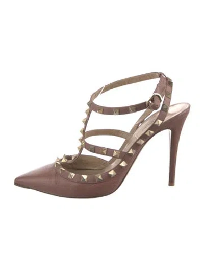 Pre-owned Valentino Garavani Rockstud Accents Leather T-strap Pumps In Pink