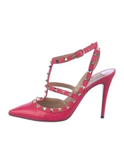 Pre-owned Valentino Garavani Rockstud Accents Leather T-strap Pumps In Pink