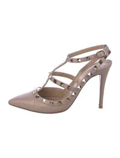 Pre-owned Valentino Garavani Rockstud Accents Leather T-strap Pumps In Pink