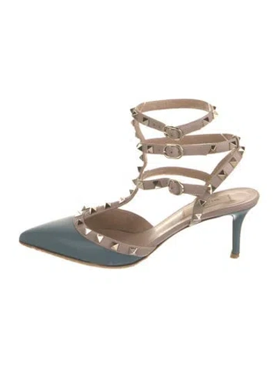 Pre-owned Valentino Garavani Rockstud Accents Leather T-strap Pumps In Purple