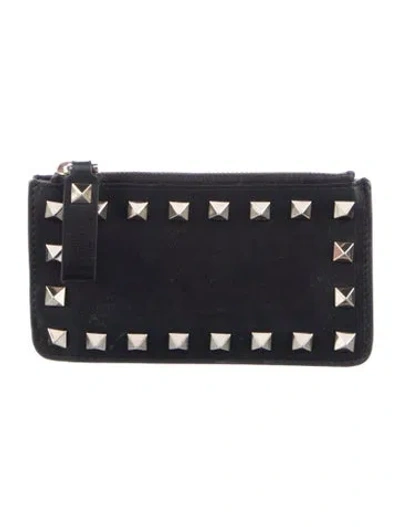 Pre-owned Valentino Garavani Rockstud Accents Leather Wallet In Black
