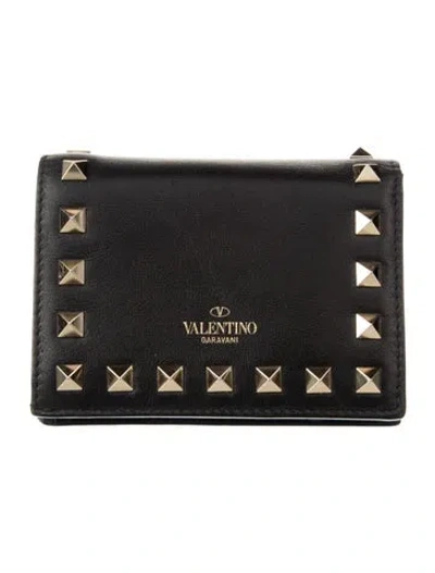 Pre-owned Valentino Garavani Rockstud Accents Leather Wallet In Black