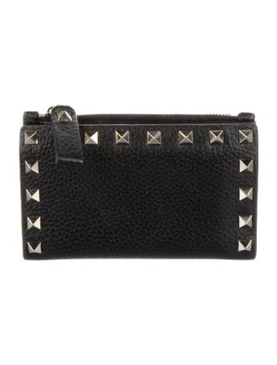 Pre-owned Valentino Garavani Rockstud Accents Leather Wallet In Black