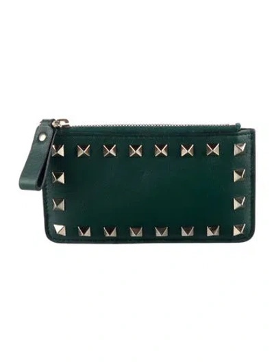 Pre-owned Valentino Garavani Rockstud Accents Leather Wallet In Green