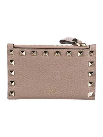 Pre-owned Valentino Garavani Rockstud Accents Leather Wallet In Neutral