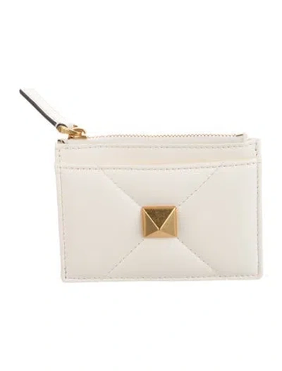 Pre-owned Valentino Garavani Rockstud Accents Leather Wallet In Neutral