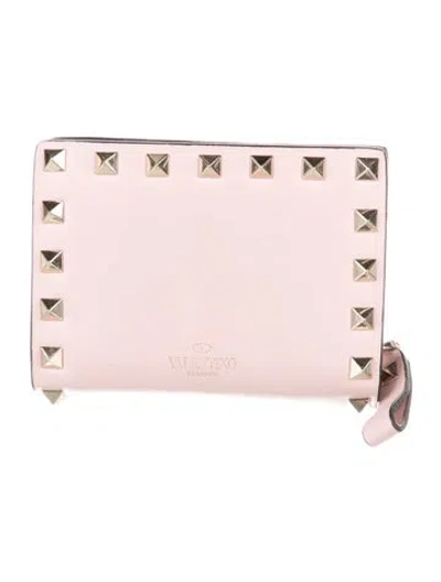 Pre-owned Valentino Garavani Rockstud Accents Leather Wallet In Pink