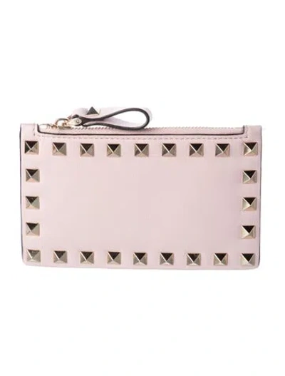Pre-owned Valentino Garavani Rockstud Accents Leather Wallet In Pink